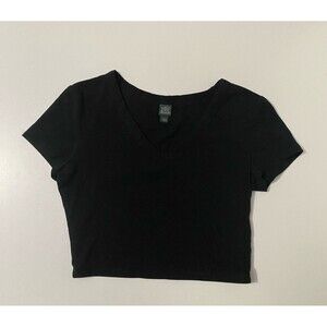 Womens Wild Fable Black V-Neck Cropped shirt Size Small fitted